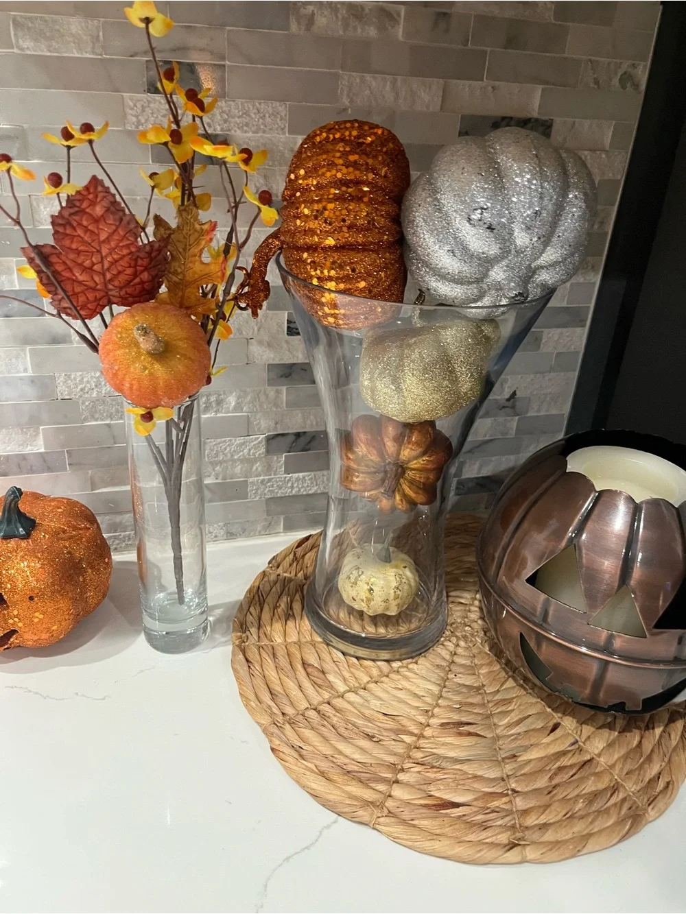 Fall Home Decor Bundle Vases Artificial Plants Pumpkin Orange Thanksgiving